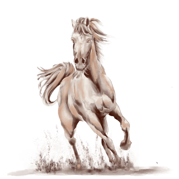 Running horse black and white watercolor style on white background png