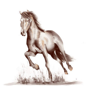 Running horse black and white watercolor style on white background png