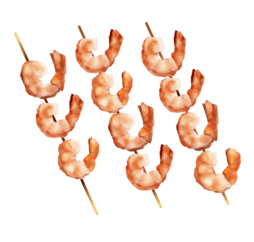 Set of various food junkfood and skewed seafood illustration paint PNG file