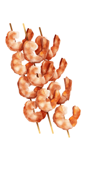 Set of various food junkfood and skewed seafood illustration paint PNG file