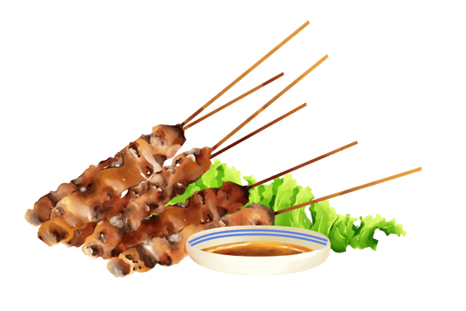 Set of various food junkfood and skewed seafood illustration paint PNG file