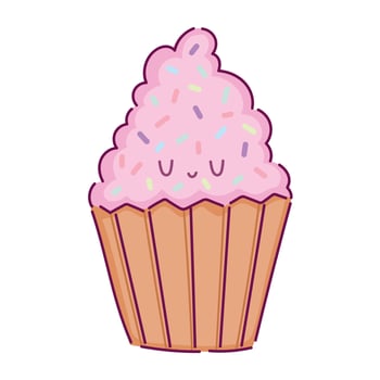cupcake kawaii dessert vector