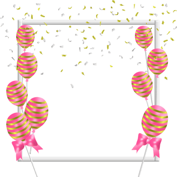 Pink balloons with gold stripes pink bow tie Side decoration square color frame, transparent PNG
