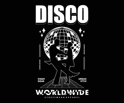 Aesthetic illustration of disco dance people t shirt design, vector graphic, typographic poster or tshirts street wear and Urban style