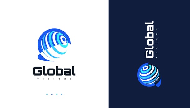 Blue Global Logo Design. World Logo or Icon. Suitable for Business and Technology Logos vector