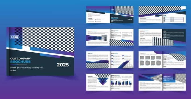 16 pages landscape company profile brochure design or multipage brochure template design vector