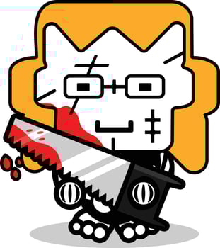cute chucky bone mascot character cartoon vector illustration holding bloody saw