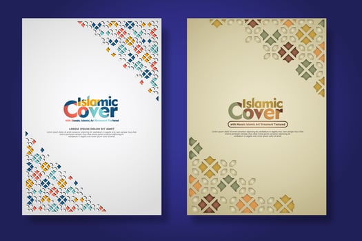 Islamic cover background template with ornamental colorful detail of floral mosaic islamic art ornament vector