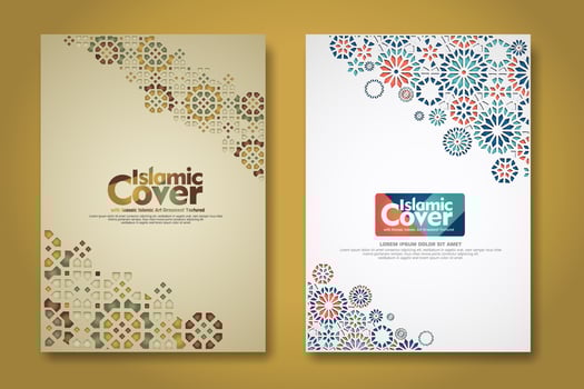Islamic cover background template with ornamental colorful detail of floral mosaic islamic art ornament vector