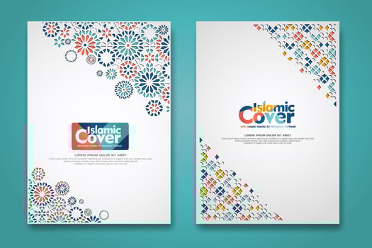 Islamic cover background template with ornamental colorful detail of floral mosaic islamic art ornament vector