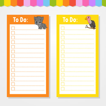 To do list for kids. Empty template. The rectangular shape. Isolated color vector illustration. Funny character. cartoon style. For the diary, notebook, bookmark.