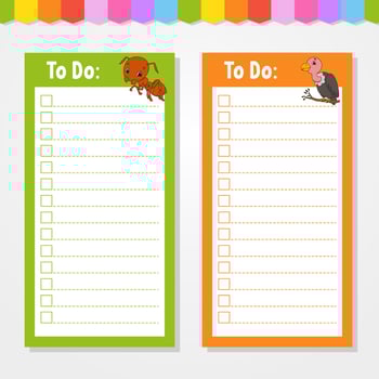 To do list for kids. Empty template. The rectangular shape. Isolated color vector illustration. Funny character. cartoon style. For the diary, notebook, bookmark.