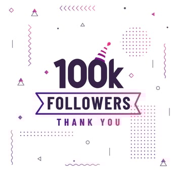 Thank you 100K followers, 100000 followers celebration modern colorful design. vector