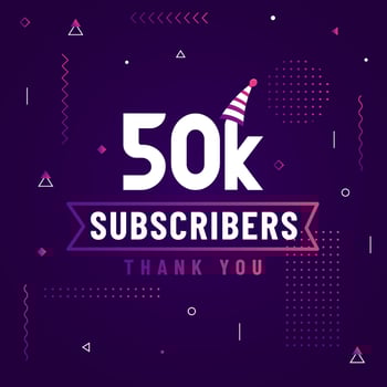 Thank you 50K subscribers, 50000 subscribers celebration modern colorful design. vector