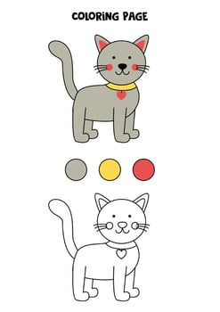 Color cute gray cat. Worksheet for kids. vector