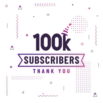 Thank you 100K subscribers, 100000 subscribers celebration modern colorful design. vector