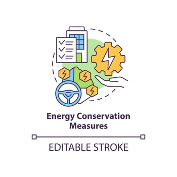 Energy conservation measures concept icon. Energy resource plan abstract idea thin line illustration. Operational benefits. Isolated outline drawing. Editable stroke. vector