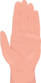 Restriction semi flat color vector hand gesture. Editable pose. Human body part on white. Raise hand up to draw attention cartoon style illustration for web graphic design, animation, sticker pack