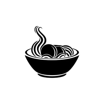 Meat Balls in the Cup. Silhouette of the Noodle Bowl for Logo or Graphic Design Element. Bakso. Vector Illustration