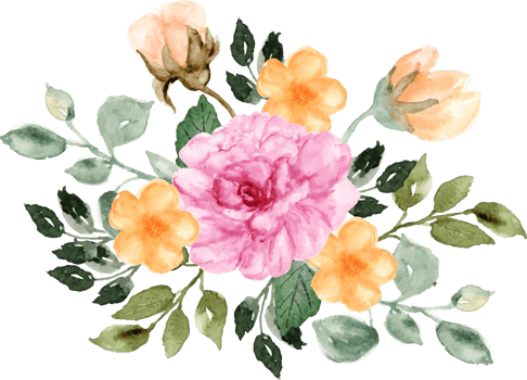 hand drawn autumn orange and pink floral arrangement png