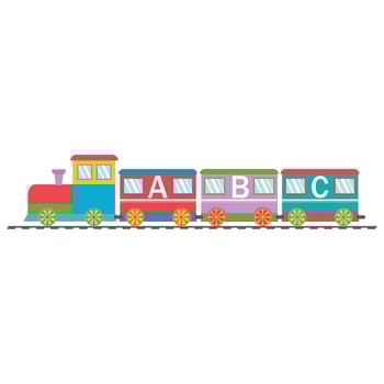 Wooden train with cars and letters ABC, back to school, color vector illustration in flat style