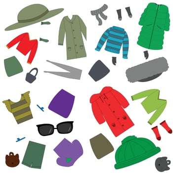 Children's seasonal clothes for girl. vector