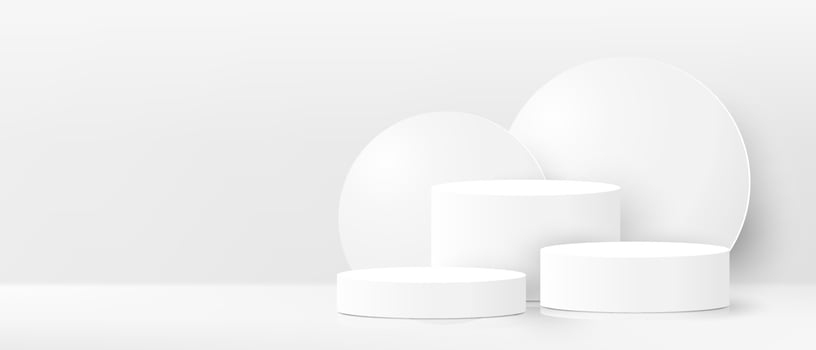 Abstract white realistic podium stage with stand show award products. vector