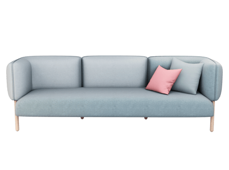 3d Furniture cyan fabric nordic double sofa isolated on a white background, Decoration Design for Living png