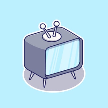 Isometric old analog tv sticker logo cartoon concept vector icon