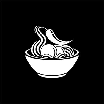 Spice Meat Balls in the Cup. Silhouette of the Noodle Bowl for Logo or Graphic Design Element. Bakso. Vector Illustration