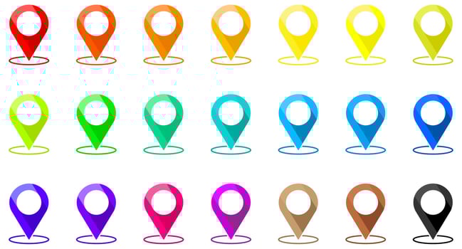 Colorful set of map pin icon. Location pin symbol. Vector illustration