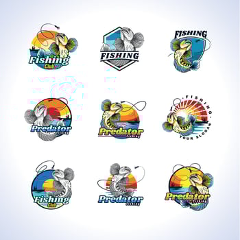 predator fishing logo set bundles vector
