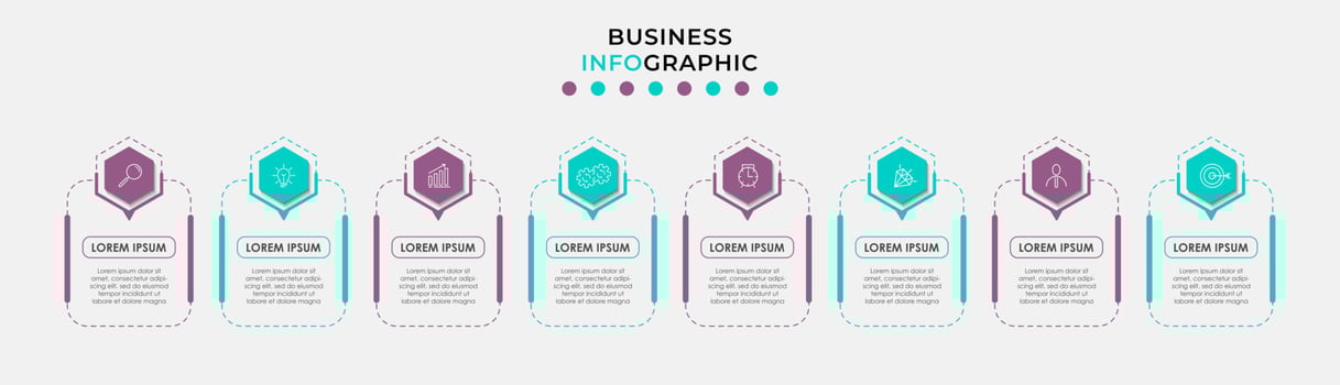 Vector Infographic design business template with icons and 8 options or steps. Can be used for process diagram, presentations, workflow layout, banner, flow chart, info graph