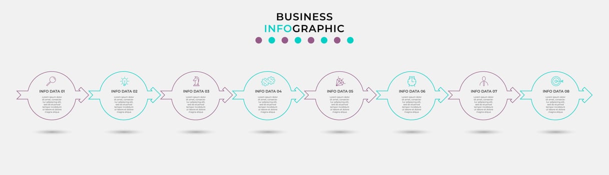 Vector Infographic design business template with icons and 8 options or steps. Can be used for process diagram, presentations, workflow layout, banner, flow chart, info graph