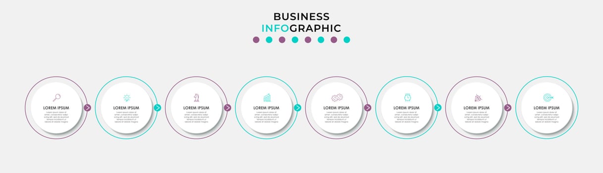 Vector Infographic design business template with icons and 8 options or steps. Can be used for process diagram, presentations, workflow layout, banner, flow chart, info graph