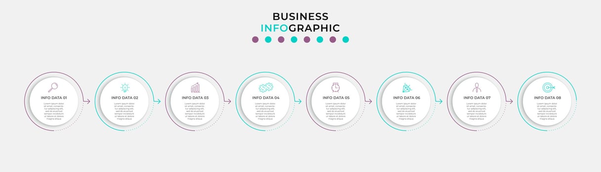 Vector Infographic design business template with icons and 8 options or steps. Can be used for process diagram, presentations, workflow layout, banner, flow chart, info graph
