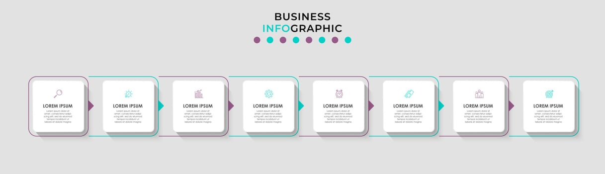 Vector Infographic design business template with icons and 8 options or steps. Can be used for process diagram, presentations, workflow layout, banner, flow chart, info graph