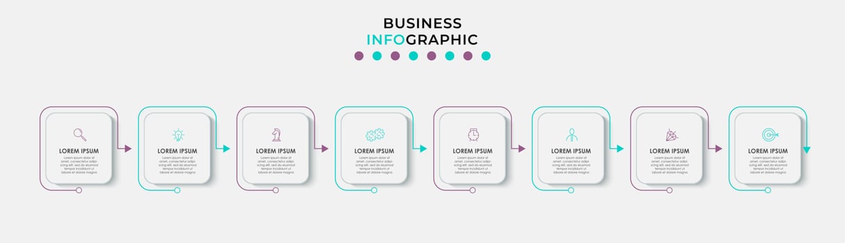 Vector Infographic design business template with icons and 8 options or steps. Can be used for process diagram, presentations, workflow layout, banner, flow chart, info graph
