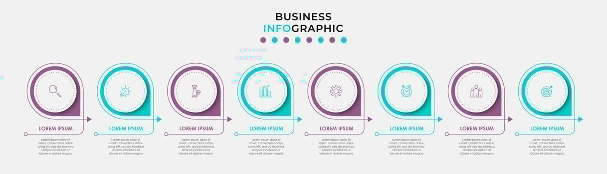 Vector Infographic design business template with icons and 8 options or steps. Can be used for process diagram, presentations, workflow layout, banner, flow chart, info graph