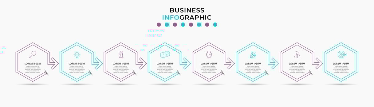 Vector Infographic design business template with icons and 8 options or steps. Can be used for process diagram, presentations, workflow layout, banner, flow chart, info graph