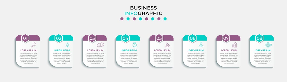 Vector Infographic design business template with icons and 8 options or steps. Can be used for process diagram, presentations, workflow layout, banner, flow chart, info graph