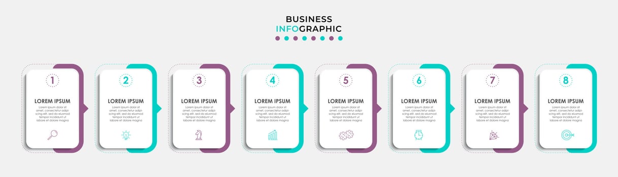 Vector Infographic design business template with icons and 8 options or steps. Can be used for process diagram, presentations, workflow layout, banner, flow chart, info graph
