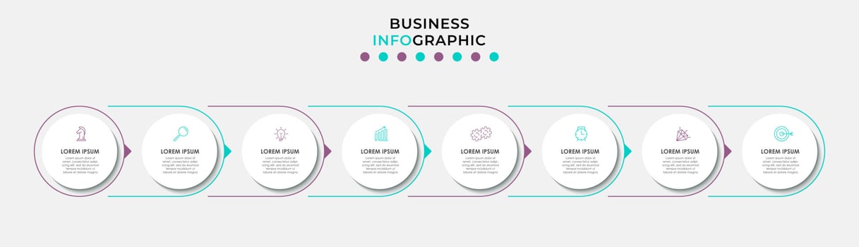 Vector Infographic design business template with icons and 8 options or steps. Can be used for process diagram, presentations, workflow layout, banner, flow chart, info graph