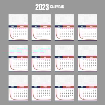 Red and Black 2023 calendar vector