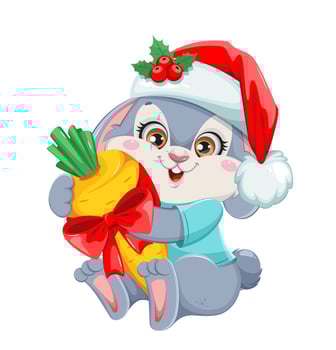 Merry Christmas and Happy New Year. Cartoon rabbit vector