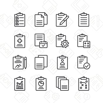 Clipboard icon set. Contains such Icons as checklist, agreement, contract, and more. Line style design. Vector graphic illustration. Suitable for website design, app, template, ui.