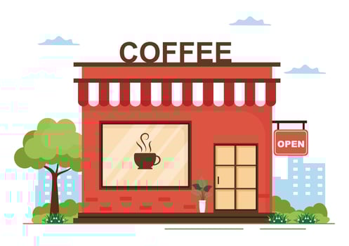 International Coffee Day on October 1st Flat Cartoon Illustration Hand drawn with Beverage Shop Building Design vector