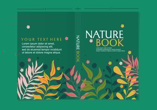 floral theme book cover template. green background with colorful flower decoration vector