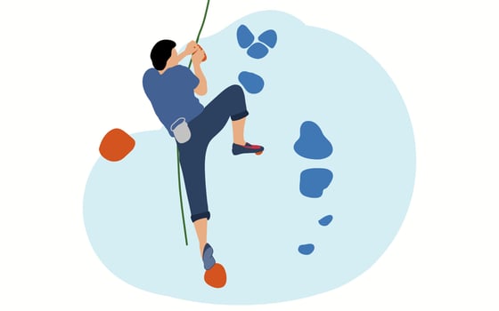 The man on the climbing wall. Sport. Race competition. Flat design vector illustration