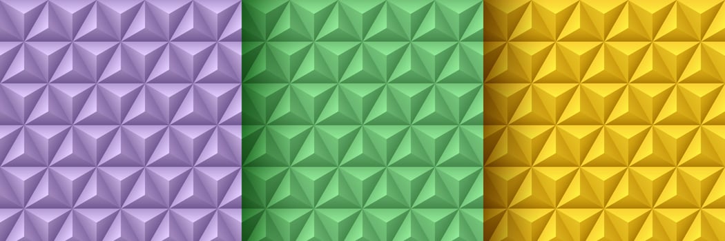 Set of lavender purple, green and yellow geometric 3D pattern background. Abstract triangle texture collection pastel color design. Minimal and simple banner design. Vector illustration